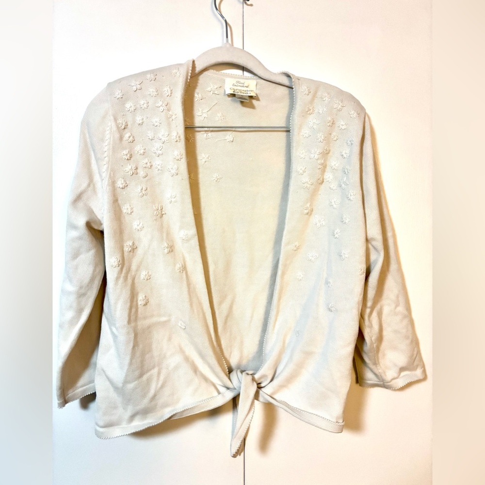 VTG Christopher & Banks Hand Embroidered Tie Front Cardigan - Cottagecore